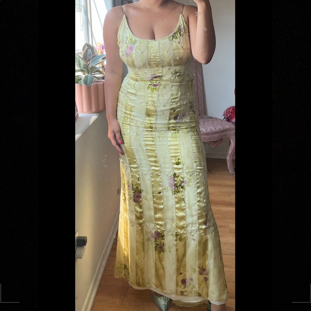 Vintage BADGLEY MISHKA Yellow Flower Detail Maxi Dress L